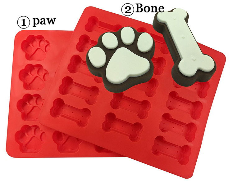 Benhaida Food grade puppy pet treat mold dog bone shape silicone ice cube tray Silicone bone paws baking mold