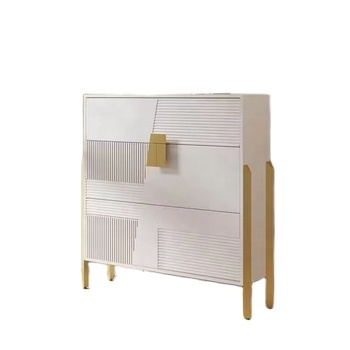 Modern Cabinet,Modern Entryway Shoe Rack White Shoe Storage Cabinet with 2 Flip Doors & 1 Drawer Golden Legs Narrow Shoe Cabinet