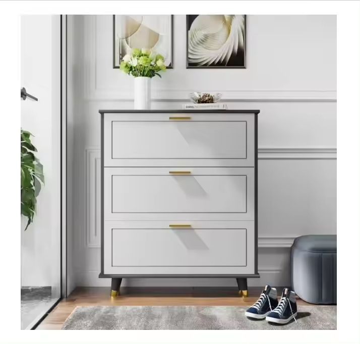 Modern Cabinet,Living Room Cabinets,Modern Narrow White Shoe Cabinet with 3 Flip-Drawers Freestanding Shoe Rack Organizer