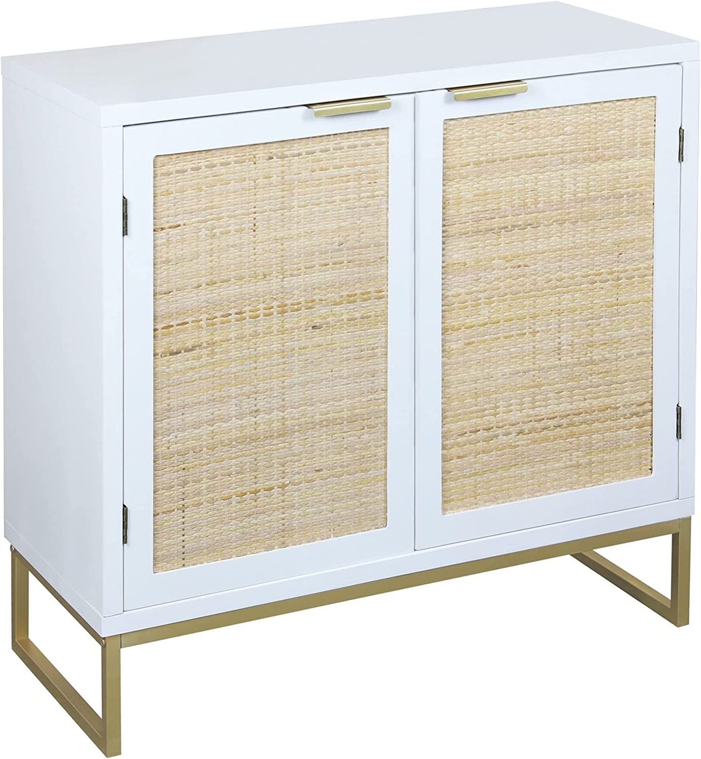 Rattan Cabinet,  Sideboard Buffet Storage Cabinet with 2 Doors Kitchen Sideboard Furniture with Natural Rattan, White