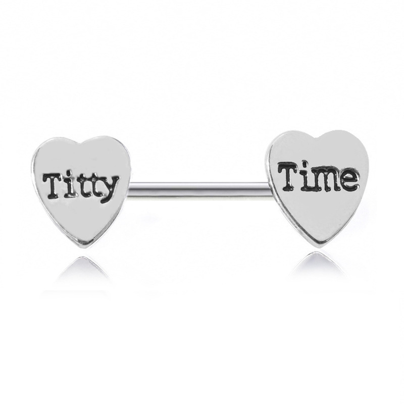 14G Stainless Steel Nipplerings Barbell Heart with Carved Cum Here Nipple Rings Piercing for Women Men in Body Piercing Jewelry