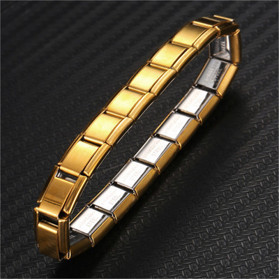 High Quality Stainless Steel High Polished 18pcs Links Italian Charm Bracelet for Men 18.5 cm 7.68 Inches