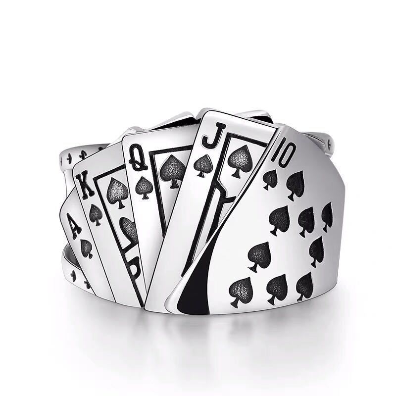 New Playing Card Design Antique Silver Plated Cuprum Rings for Men