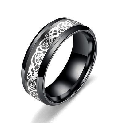 Black 8mm Mens Tungsten Carbide Wedding Rings Red & Green & Blue Celtic Dragon Comfort Fit Band