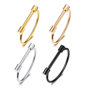 Stylish D Shape Bangle Horseshoe Buckle Bracelets for Women Gold Rose Gold Black Silver Cuff Bracelet