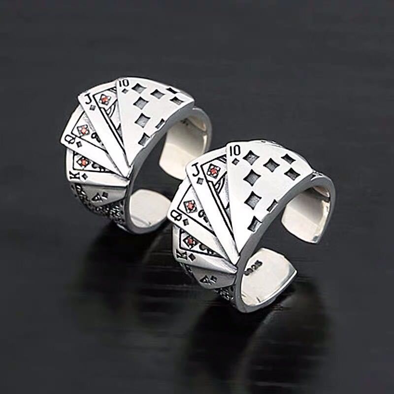 New Playing Card Design Antique Silver Plated Cuprum Rings for Men