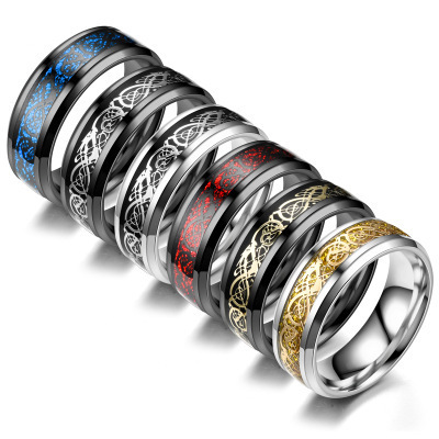 Black 8mm Mens Tungsten Carbide Wedding Rings Red & Green & Blue Celtic Dragon Comfort Fit Band