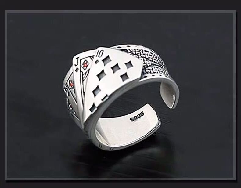 New Playing Card Design Antique Silver Plated Cuprum Rings for Men