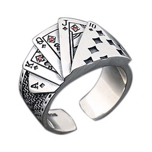 New Playing Card Design Antique Silver Plated Cuprum Rings for Men