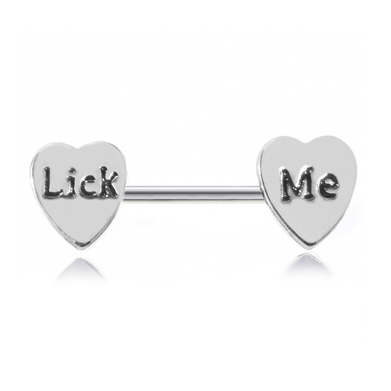 14G Stainless Steel Nipplerings Barbell Heart with Carved Cum Here Nipple Rings Piercing for Women Men in Body Piercing Jewelry