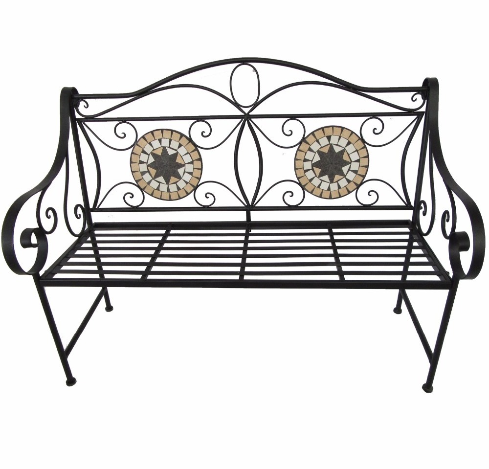 Patio Garden Bench Metal Park Bench Powder Coated Cast Iron Steel Frame Outdoor Mosaic Bench for Garden