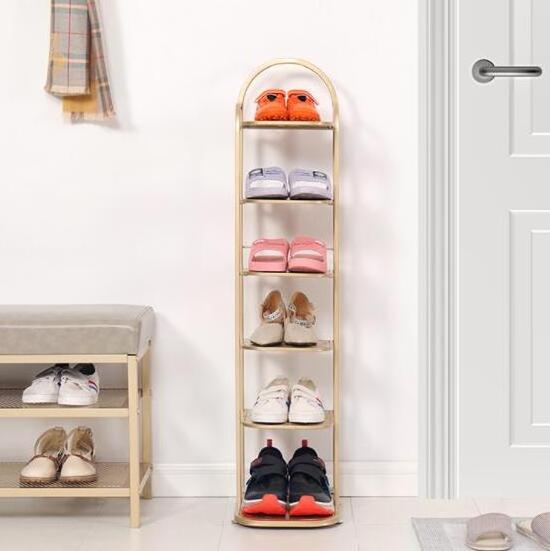 Gold 5-Tier Stackable Shoe Rack Expandable & Adjustable Shoe Organizer Storage Shelf for Wall