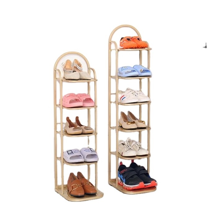 Gold 5-Tier Stackable Shoe Rack Expandable & Adjustable Shoe Organizer Storage Shelf for Wall