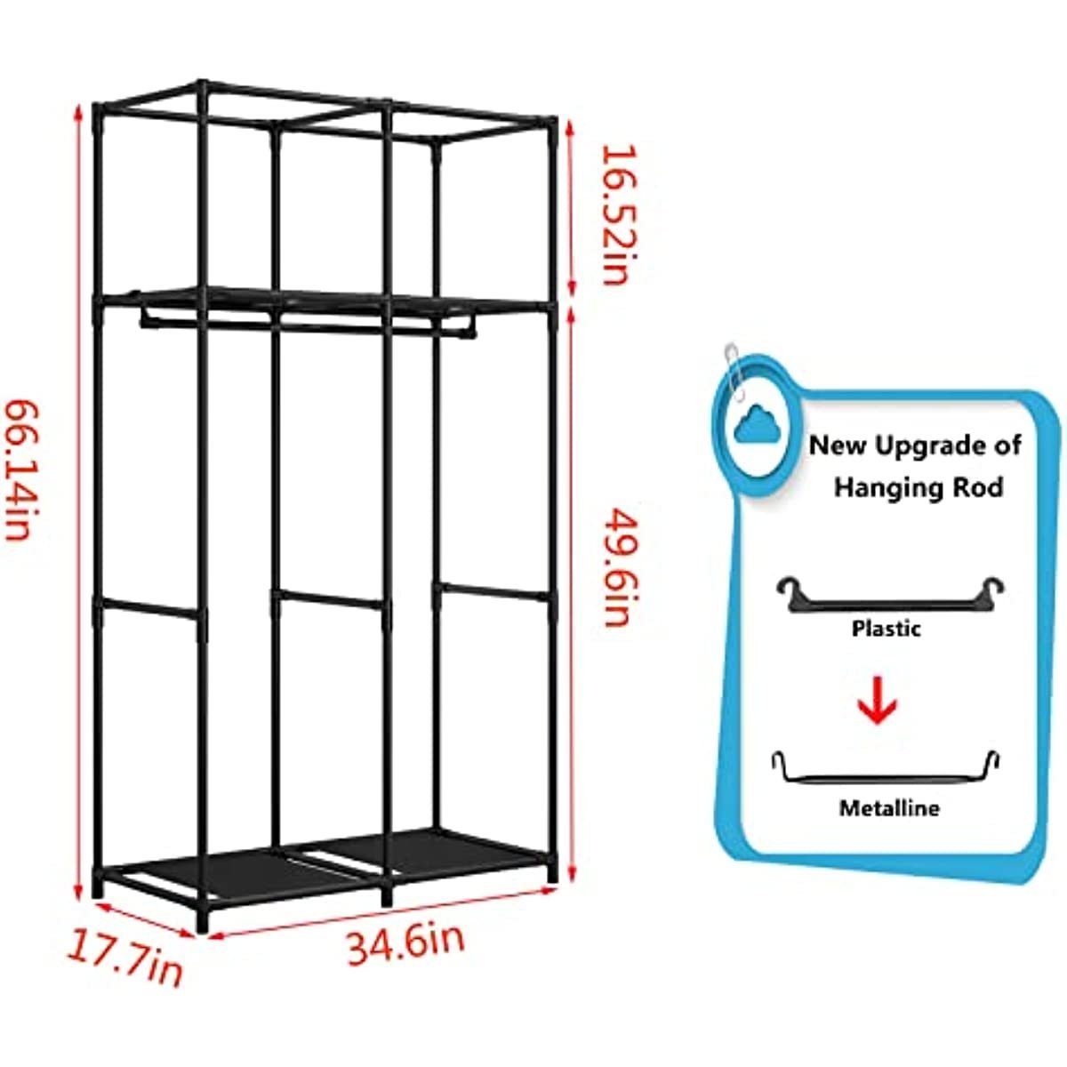 Closet Wardrobe Bedroom Clothes Rack with Non-Woven Fabric Cover Clothes Storage Organizer