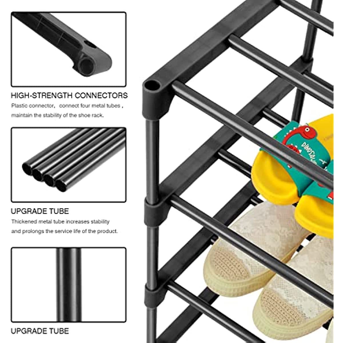 4 Tier Storage Shoe Shelf Organizer Shoes Free Standing Stretchable Black Shoe Rack