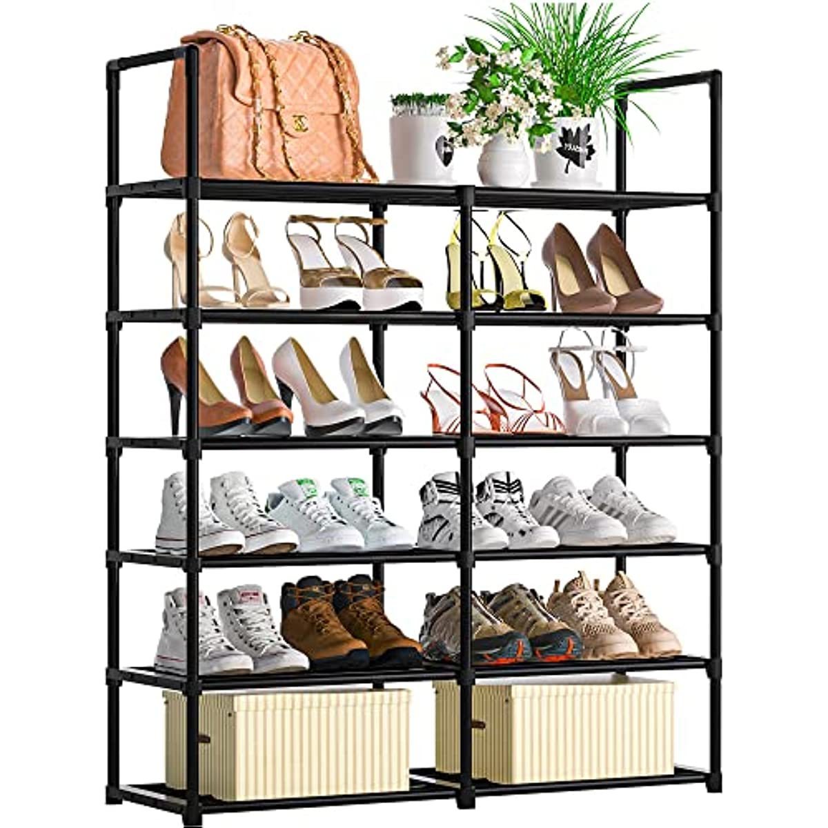 Simple Storage Shoes shelf Free Standing Rack Bedroom Entryway Tall Biserial 6 Tier Black Shoe Rack