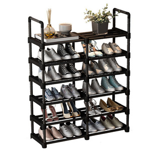 Simple Storage Shoes shelf Free Standing Rack Bedroom Entryway Tall Biserial 6 Tier Black Shoe Rack