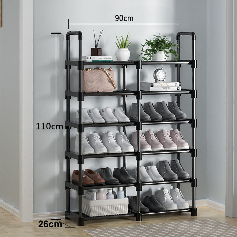 Simple Storage Shoes shelf Free Standing Rack Bedroom Entryway Tall Biserial 6 Tier Black Shoe Rack