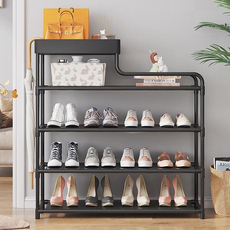 4 Tier 80cm Minimalist Black Metal Storage Shoe Shelf Sturdy Large Shoe Free Standing Furniture Shoe Racks