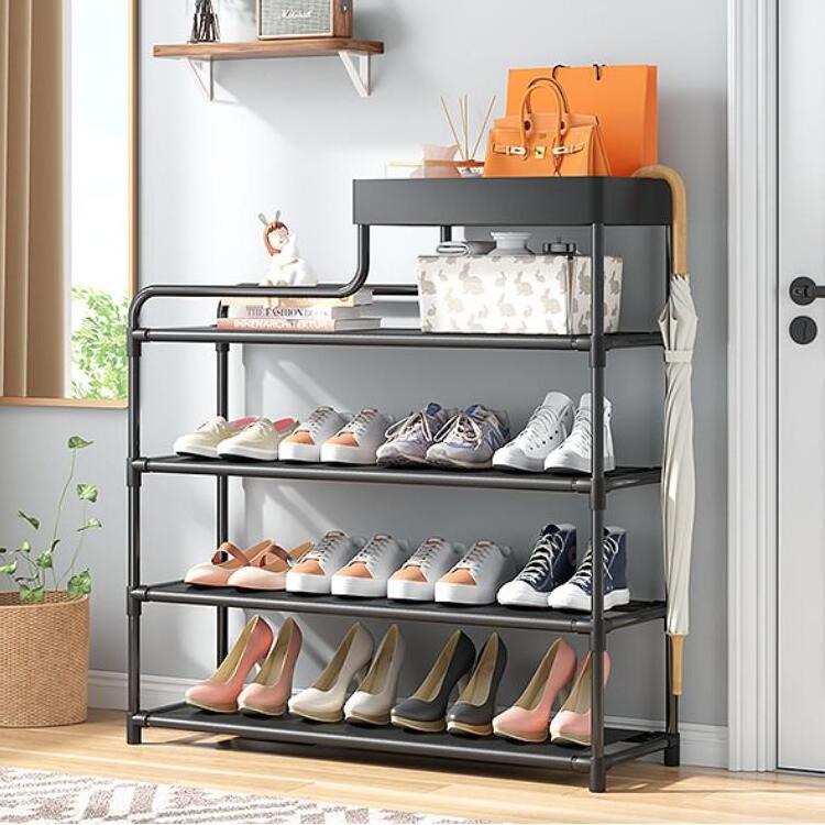 4 Tier 80cm Minimalist Black Metal Storage Shoe Shelf Sturdy Large Shoe Free Standing Furniture Shoe Racks