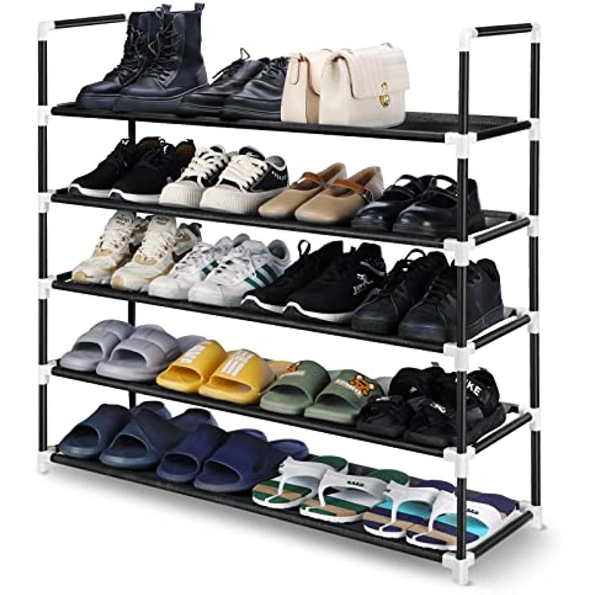 5 Tiers Shoe Black Metal Stackable Organizer Closet Entryway Bedroom Storage Shoe Shelf