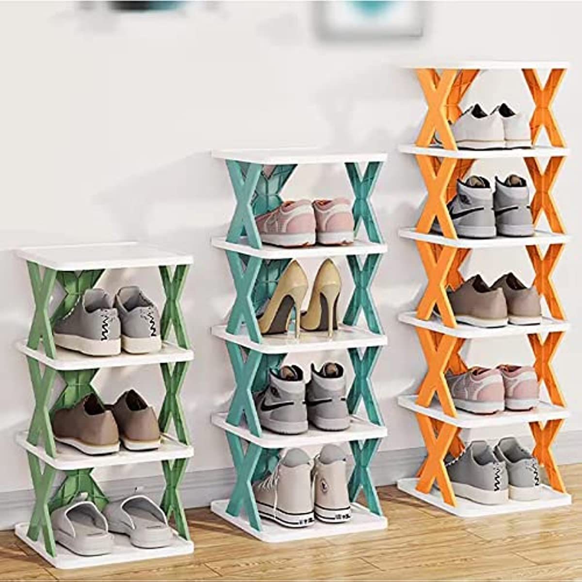 Organizer Closet 6 Tiers Tall Shoe Rack Storage Free Standing Vertical Living Room Bedroom Foldable Plastic Shoe Shelf