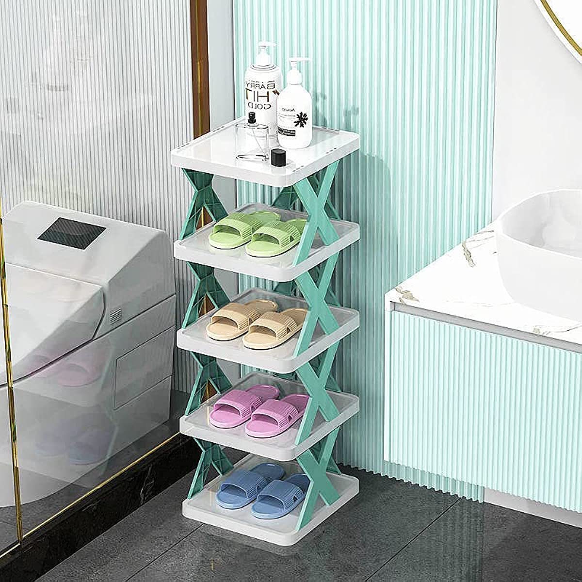 Organizer Closet 6 Tiers Tall Shoe Rack Storage Free Standing Vertical Living Room Bedroom Foldable Plastic Shoe Shelf