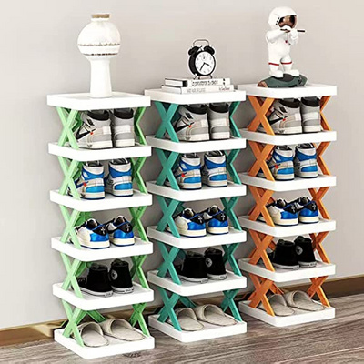 Organizer Closet 6 Tiers Tall Shoe Rack Storage Free Standing Vertical Living Room Bedroom Foldable Plastic Shoe Shelf