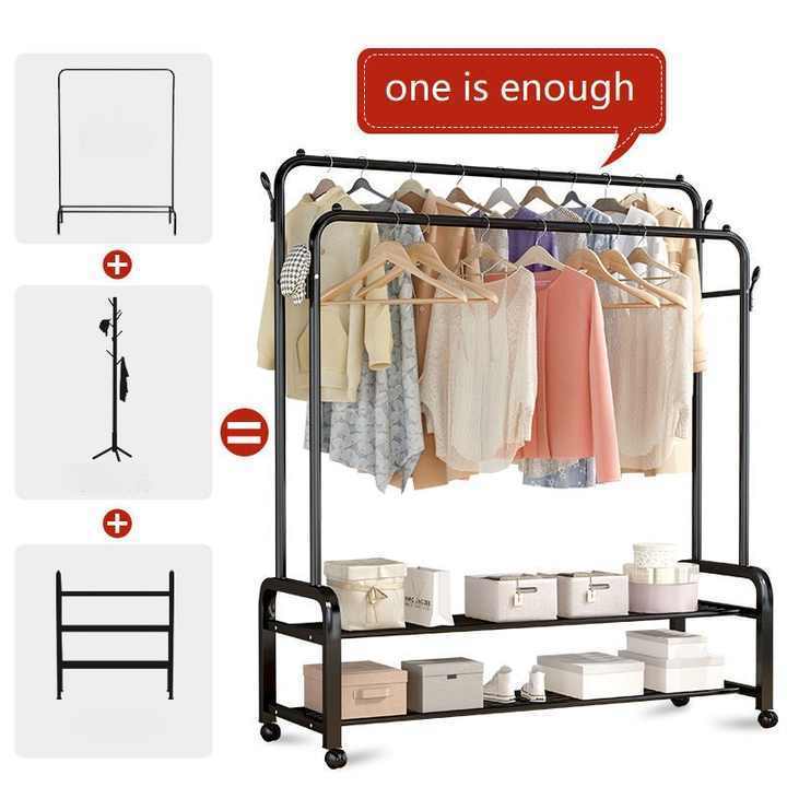 Simple closet home bedroom coat rack hat shoes storage iron rack economic floor single rod single layer coat racks