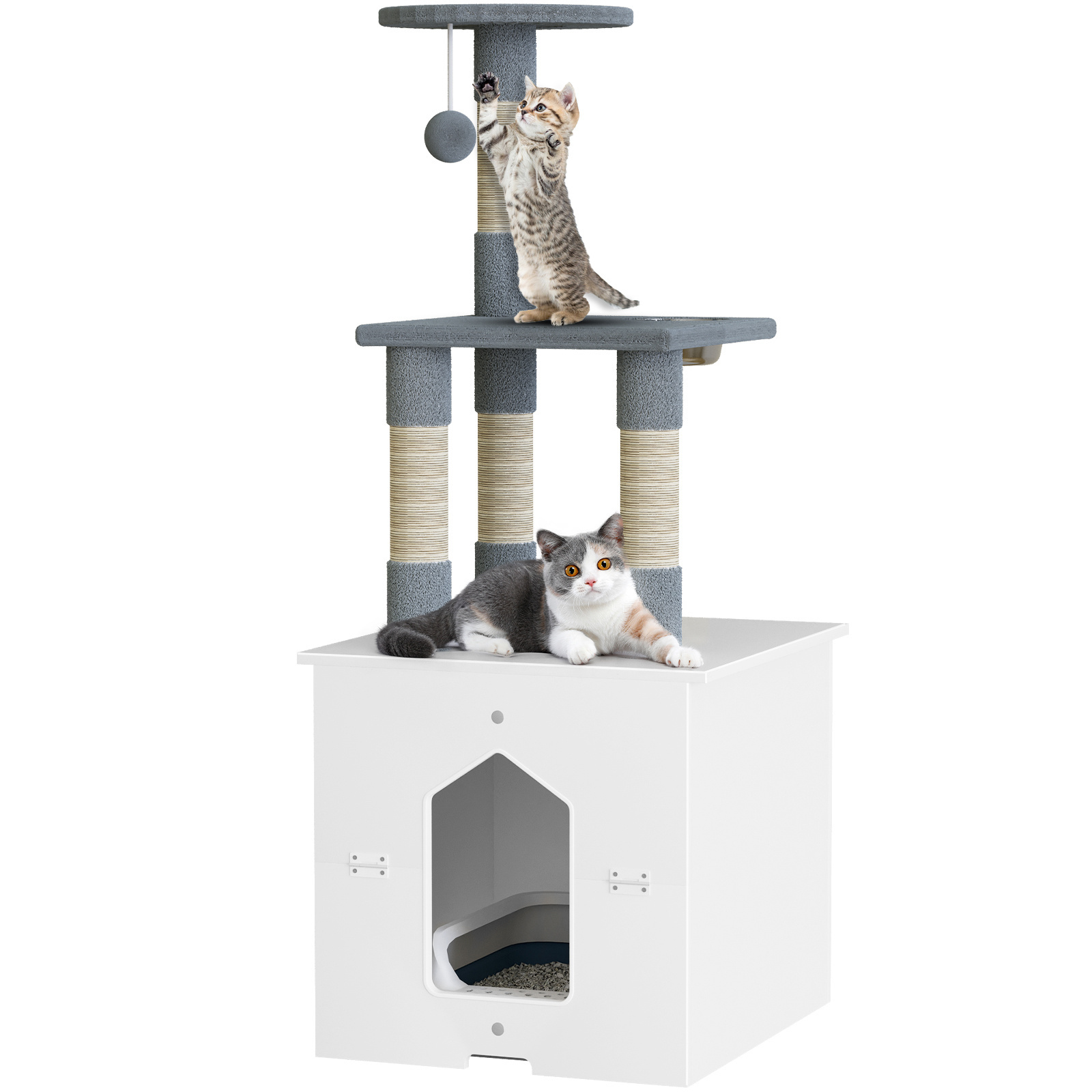 Cat Tree Cute Cat Tower with Padded Top Perch Comfy Hammock Private Condo Scratching Post with Ball for Indoor Cats