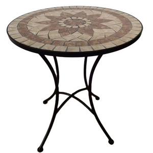 Mosaic Side Table Round End Table with Tile Top Indoor Outdoor Yard Garden Living Room Bistro Balcony Table