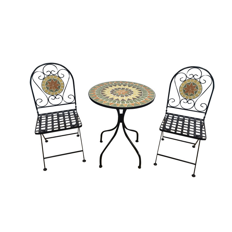 Metal Mosaic 2 Seater Bistro Set Patio Garden Outdoor Furniture Round Table Balcony Porch Outdoor Mosaic Bistro Set