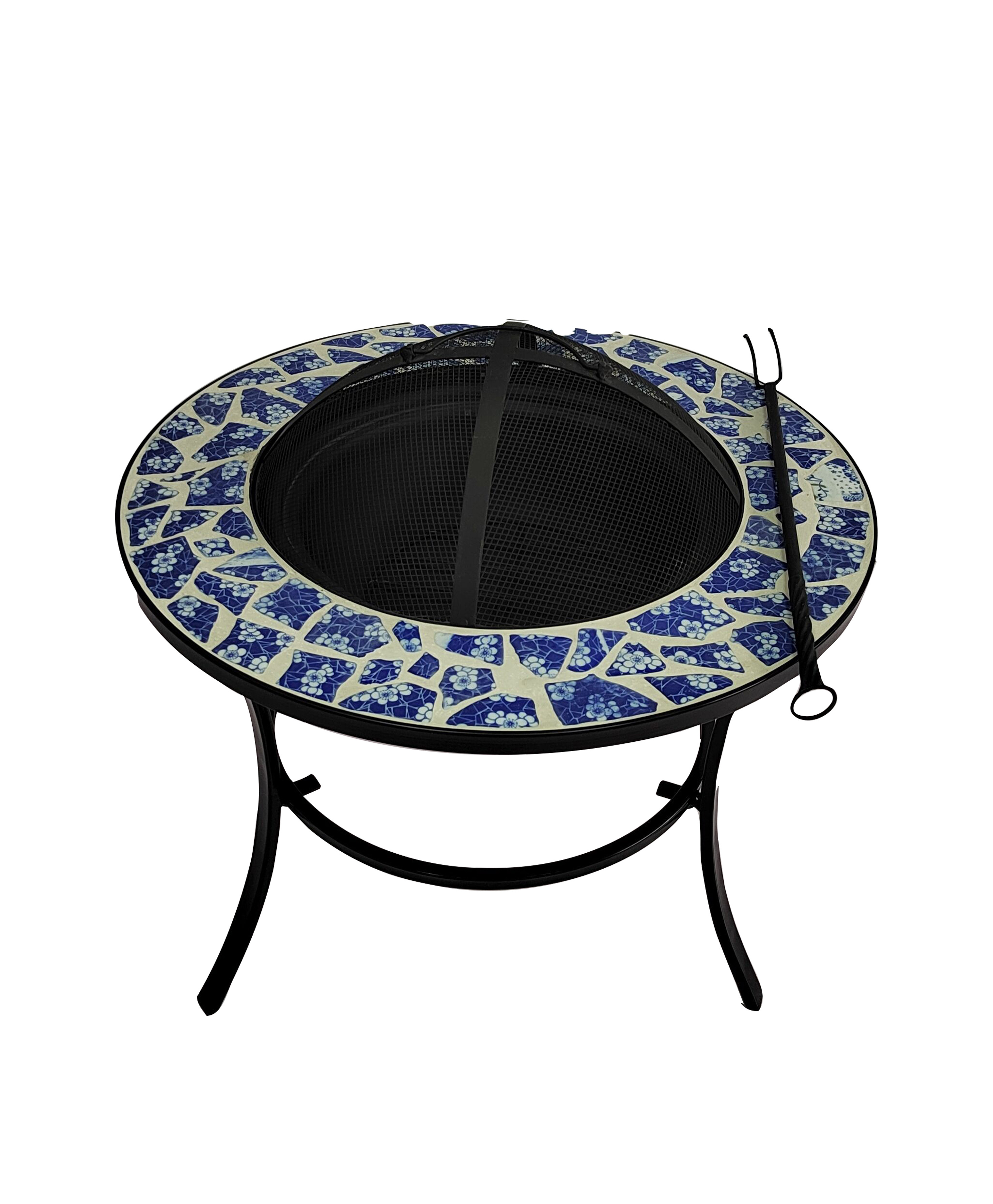 Round Fire Pit Wood Burning BBQ Grill Steel Firepit for Outdoor Camping Beach Bonfire Picnic Backyard Garden