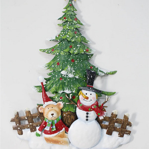 Cartoon christmas snowman gingerbread man fence garden decoration with lanyard metal pendant wall decor