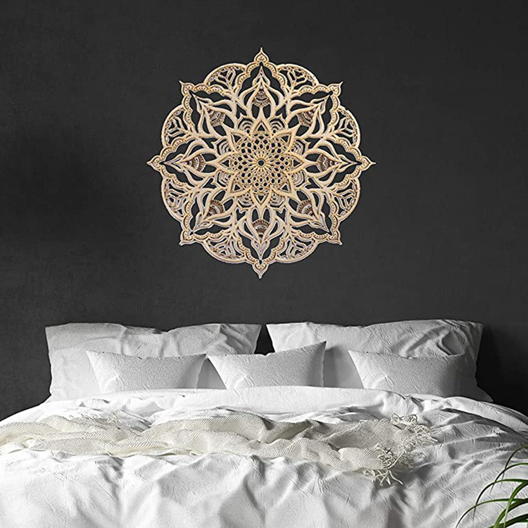 Newart Mandala Natural Wooden Sacred Geometry Crystal Grid Laser Cut Sculpture home mandala wall Art decor