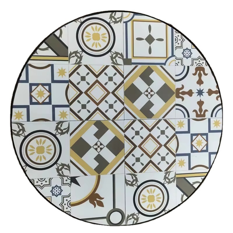 Colorful Round Mosaic Bistro Table Iron Frame Tile Tabletop Balcony Garden Table