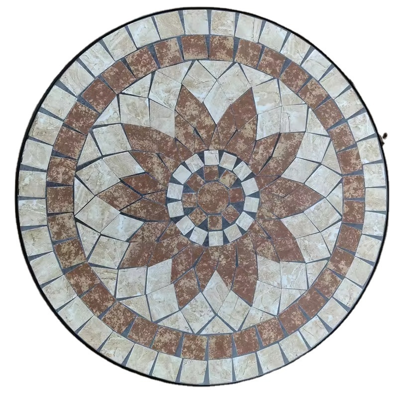 Mosaic Side Table Round End Table with Tile Top Indoor Outdoor Yard Garden Living Room Bistro Balcony Table