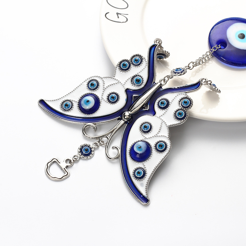 Newart Blue Butterfly Keychain Devil's Eye Pendant Alloy Door and Window Pendant Wall Hanging Decoration