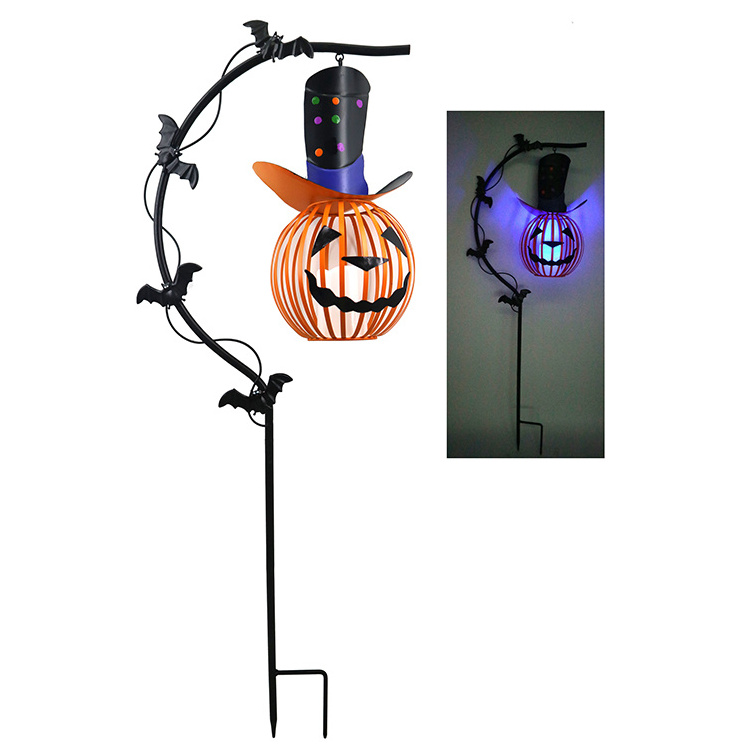 Halloween Solar Lights Jack-O-Lantern Shaped Pumpkin Lawn Garden Stakes Outdoor Halloween Decor Garden Stick