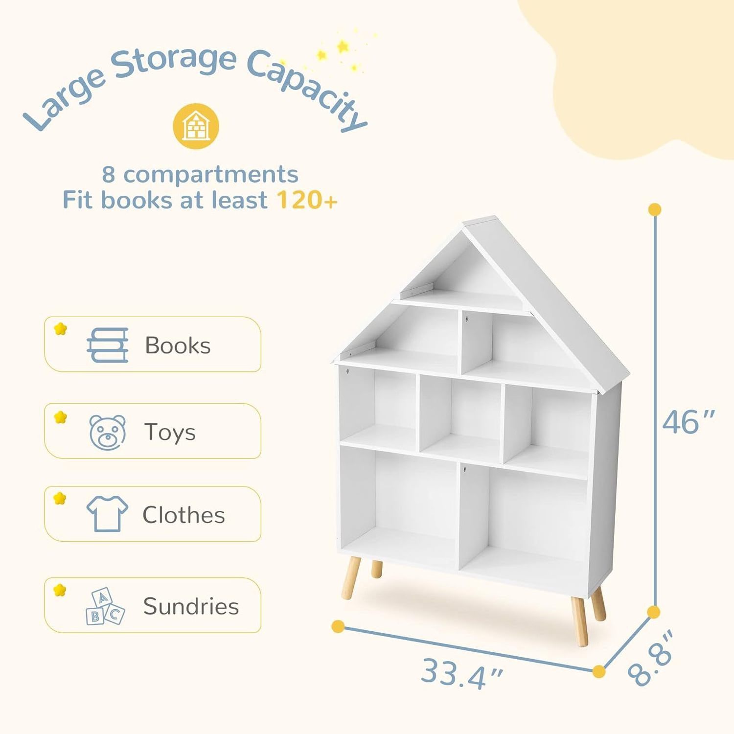 House Shape 4 Tier White Bookshelves Bookcases Living Room Bedroom Shelf for Kids