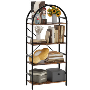 4 Tier Bookshelf Arched Bookcase Modern Standing Bookshelves Tall Display Racks Living RoomHome Office Metal Book Shelf