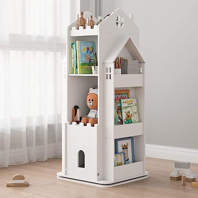 Revolving Bookcase Children Bookshelf Multi Functional Floor Standing Book Storage Rack Organizer White Bookcase