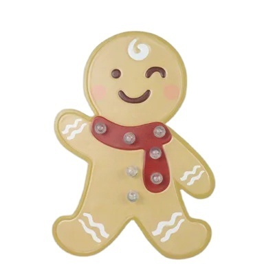 Cartoon cute Christmas gingerbread man snowman wall decor courtyard outdoor fence metal wall decoration with lights