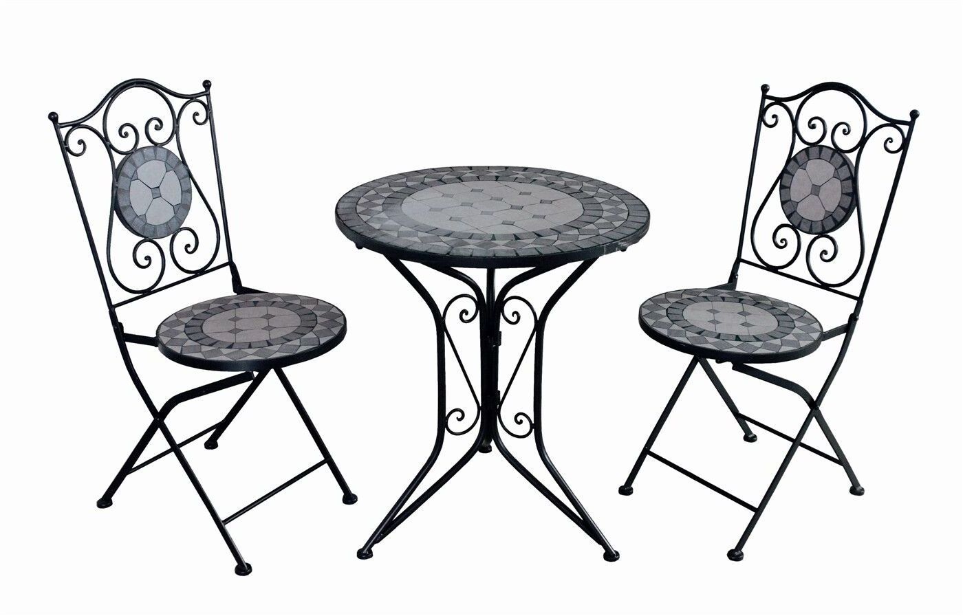 Cast Aluminum Outdoor Furniture Bistro Table Set Weather Resistant Patio Black Mosaic Table and Chairs for Yard Balcony Porch