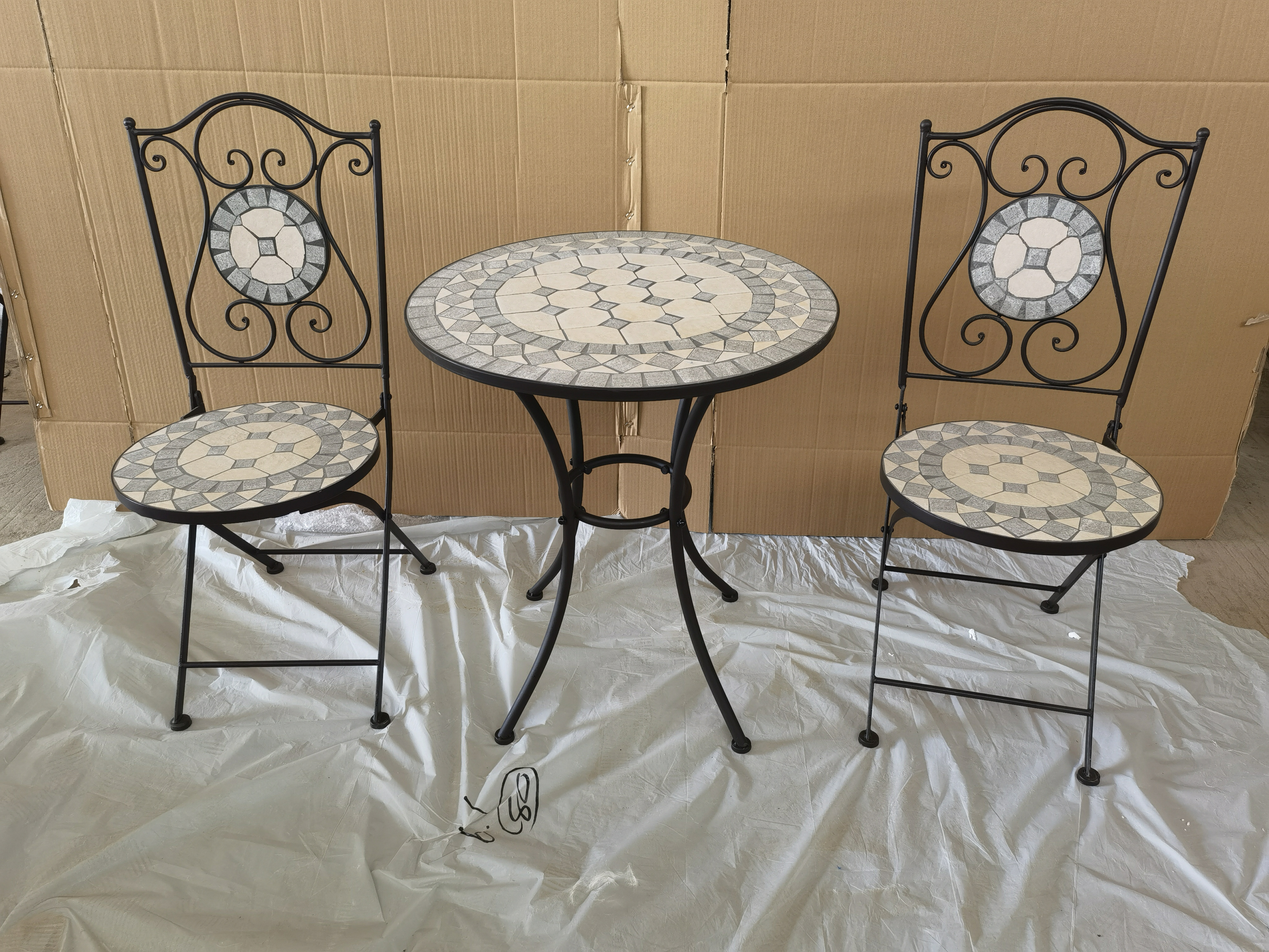 Newart folded iron outdoor furniture garden table and chairs ceramic mosaic bistro set for customizing