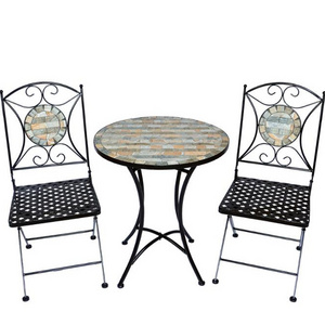 Metal Mosaic 2 Seater Bistro Set Patio Garden Outdoor Furniture Round Table Balcony Porch Outdoor Mosaic Bistro Set