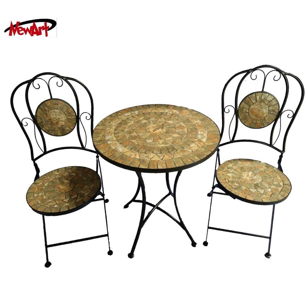 Cast Aluminum Outdoor Furniture Bistro Table Set Weather Resistant Patio Black Mosaic Table and Chairs for Yard Balcony Porch