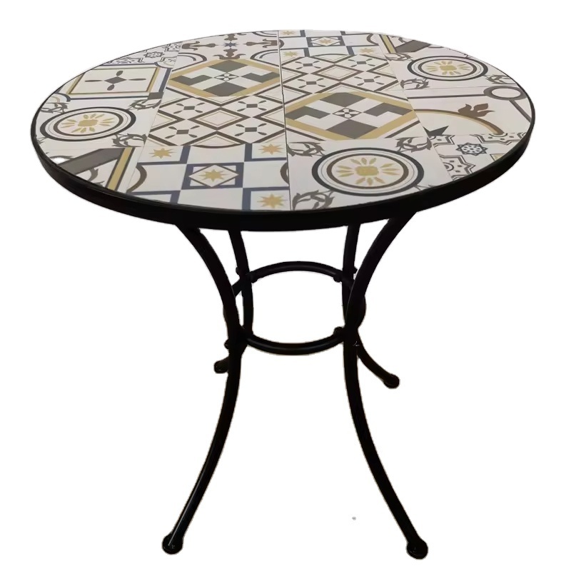 Colorful Round Mosaic Bistro Table Iron Frame Tile Tabletop Balcony Garden Table