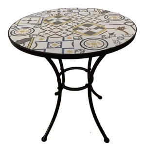 Colorful Round Mosaic Bistro Table Iron Frame Tile Tabletop Balcony Garden Table