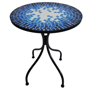 Mosaic Patio Table Outdoor Side Table Ceramic Tile Top Metal Round End Table for Yard Porch Balcony Garden